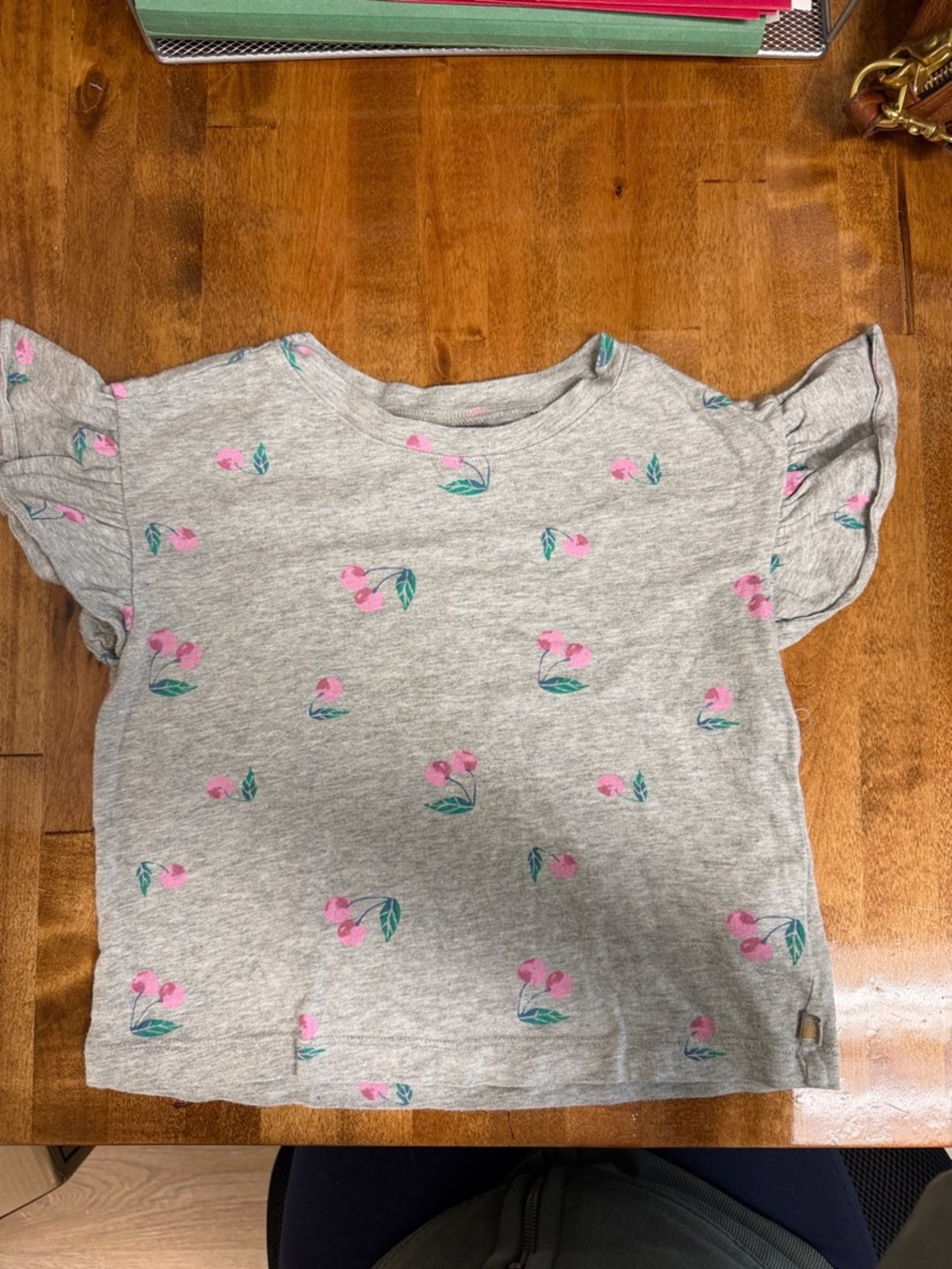 GAP Gray Tee with Pink Floral Print and Green Leaves